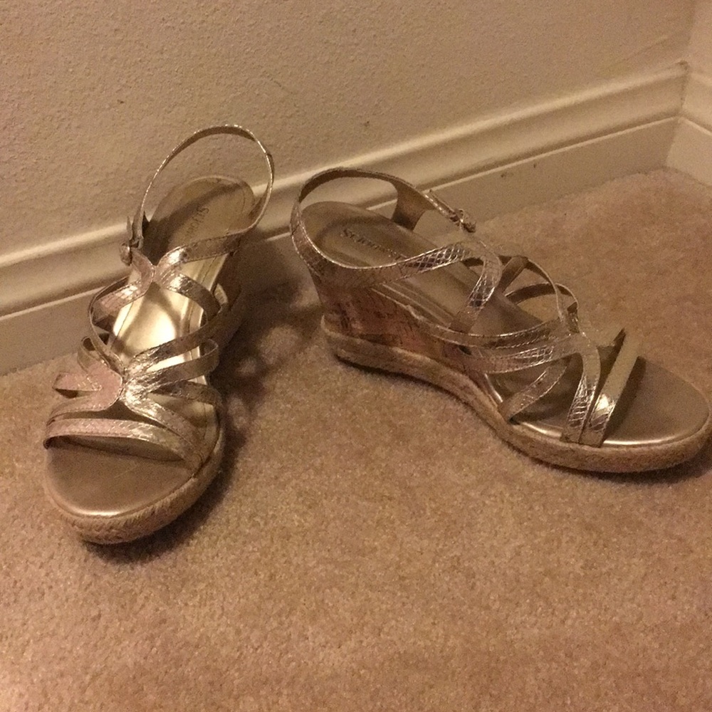 Gold strappy wedges